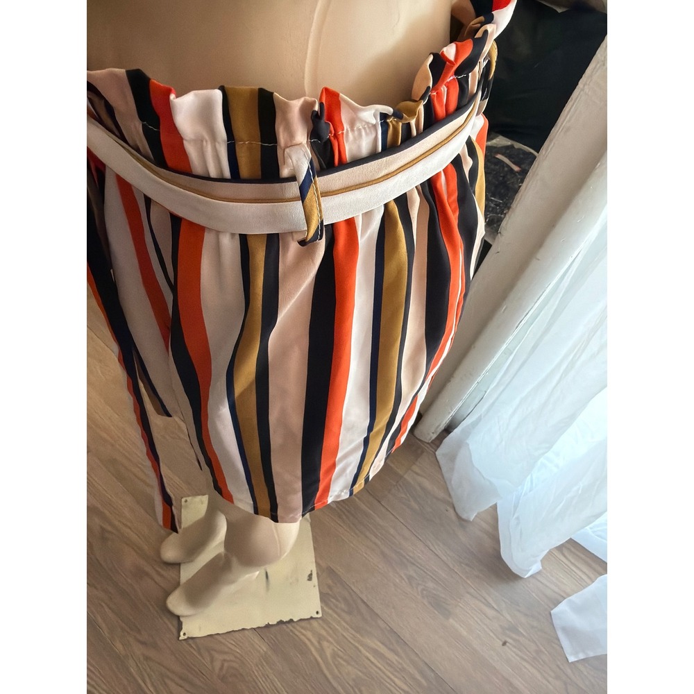 Shein Curve Striped Paperbag Waist Shorts Orange Yellow Black White 2XL - Picture 3 of 6